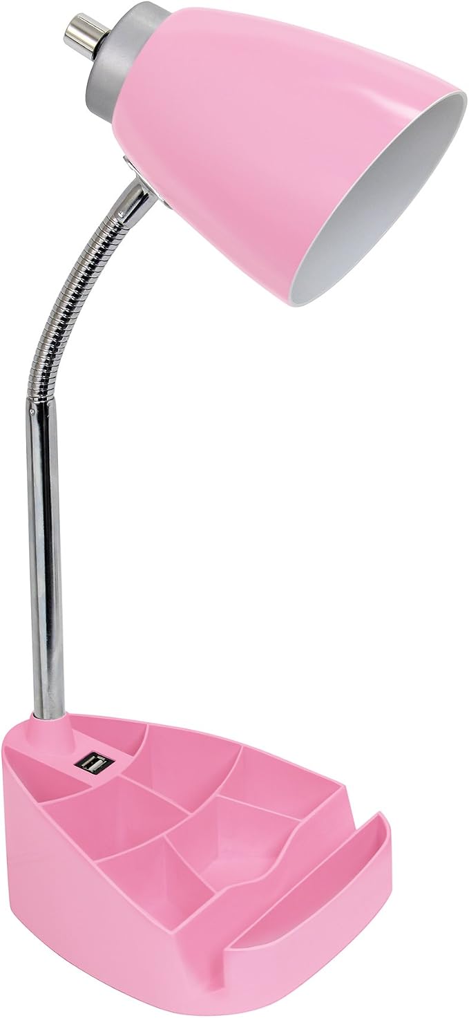 Limelights LD1056-PNK Desk Lamp Organizer with iPad Tablet Book Stand and USB Charging Port, Pink
