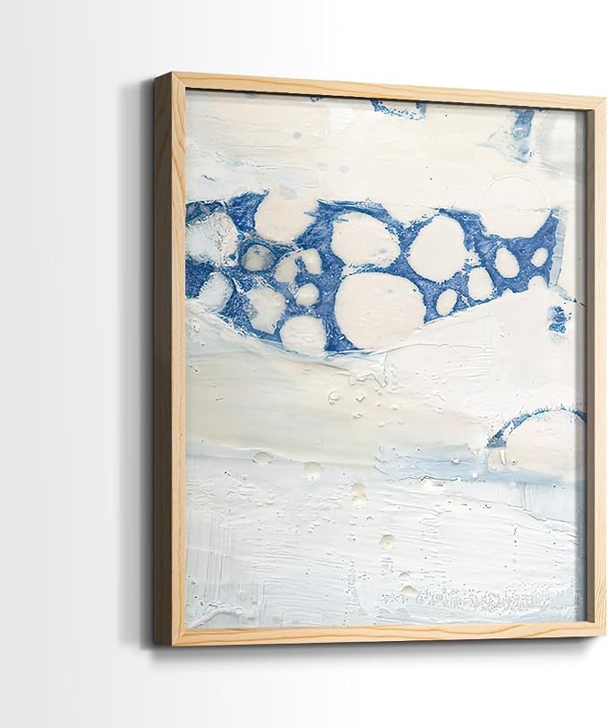 Renditions Gallery Set of 2 Peel & Stick Framed Prints, Textured Abstract Wall Art, Beach Themed Bubble Design Wall Decor, Re-Stickable - Ready to Hang - 8"x10" - NATURAL WOOD Frame LT588