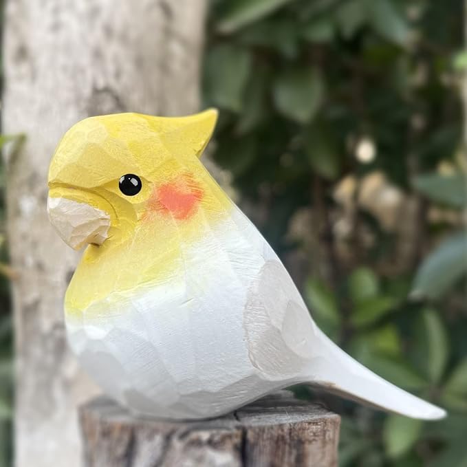 Bird Figurines Hand Carved Painted Wooden Statues for Home Decor, Gift for Bird Lovers,Housewarming, Birthday, Christmas, Anniversaries (NO.05-White Parrot)