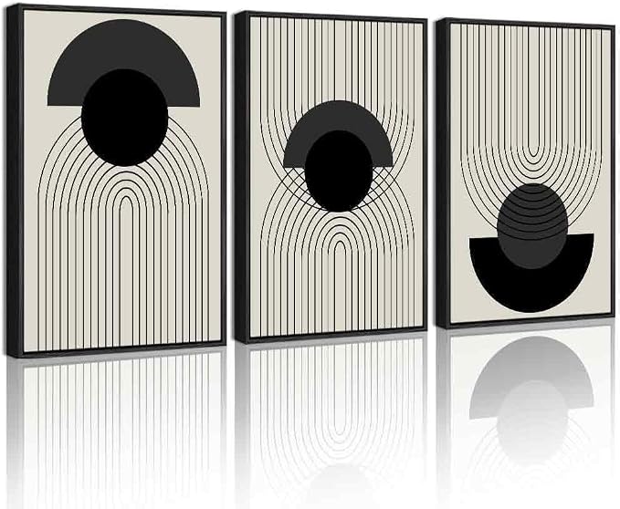 Drsoum Black Boho Wall Art Framed Modern Decor Bohemian Wall Decor Abstract Geometry Lines Prints Ready to Hang 16x24in Black Framed