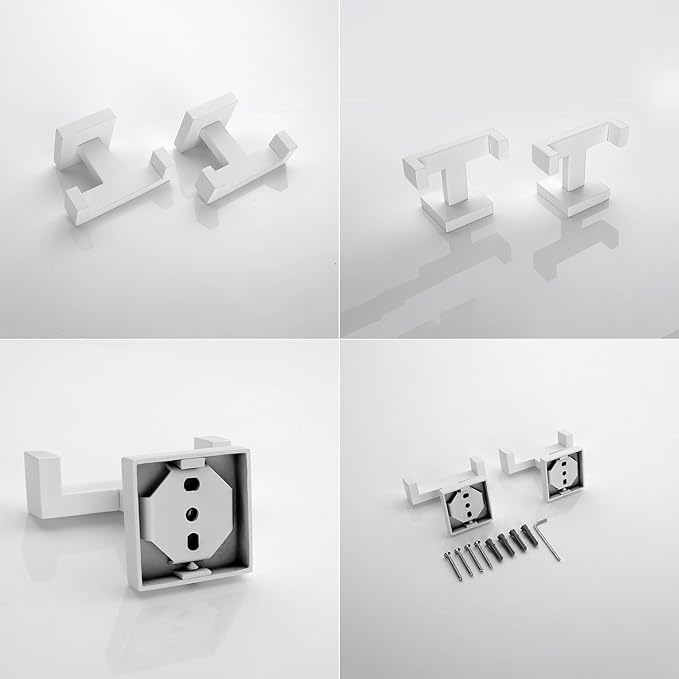 GERZWY Stainless Steel Double Towel Hook Heavy Duty Wall Mounted Robe Coat Hook for Bathroom 2 Pack, White