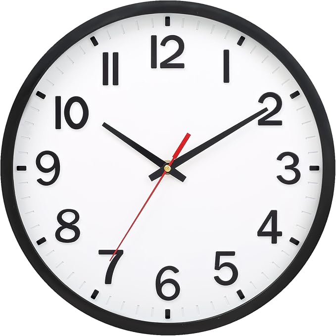 Wall Clocks Battery Operated 12 inch Modern Wall Clock,Silent Non Ticking Wall Clock for Living Room Bedroom Kitchen Office Classroom Decor (White and Black)
