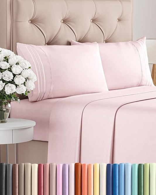 Cal King Size 4 Piece Sheet Set - Comfy Breathable & Cooling Sheets - Hotel Luxury Bed Sheets for Women & Men - Deep Pockets, Easy-Fit, Soft & Wrinkle Free Sheets - Lavender Pink Oeko-Tex Bed Sheets