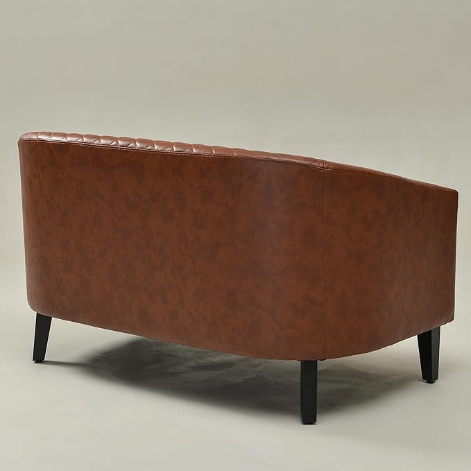 KINWELL 50" Faux Leather Loveseat Sofa with 2 Swivel Barrel Chairs, Brown | for Small Spaces