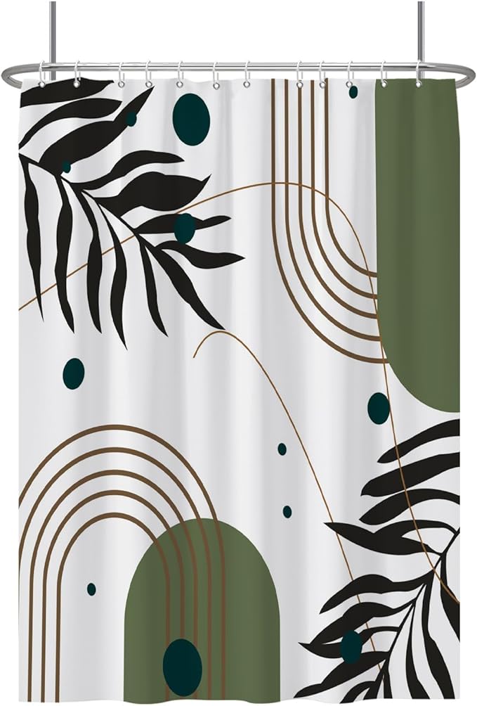 Baocicoo Mid Century Boho Shower Curtain Botanical Abstract Green Leaf Shower Curtain for Bathroom Hostel Hotel Cubicle Bathtub Decor Durable Waterproof Curtain for Bathroom with Hooks 72x96 Inches