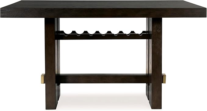 Signature Design by Ashley Burkhaus Contemporary Counter Height Dining Table with Double-Pedestal Base and Wine Rack, Dark Brown