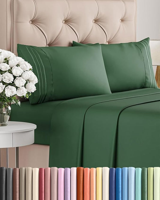 Cal King Size 4 Piece Sheet Set - Comfy Breathable & Cooling Sheets - Hotel Luxury Bed Sheets for Women & Men - Deep Pockets, Easy-Fit, Soft & Wrinkle Free Sheets - Emerald Green Oeko-Tex Bed Sheets