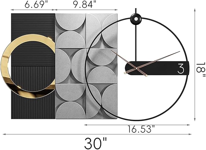 Large Decorative Wall Clock Silent Non-Ticking, Modern Metal Wall Clock Decor for Living Room Office Bedroom Kitchen (Black, 30"X18")