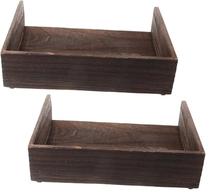 KALLORY 2pcs Vintage Solid Wood Desk Organizer Natural Wood Desktop Storage Shelf for Office Supplies Books Stationery Rustic Design for Home Study Room