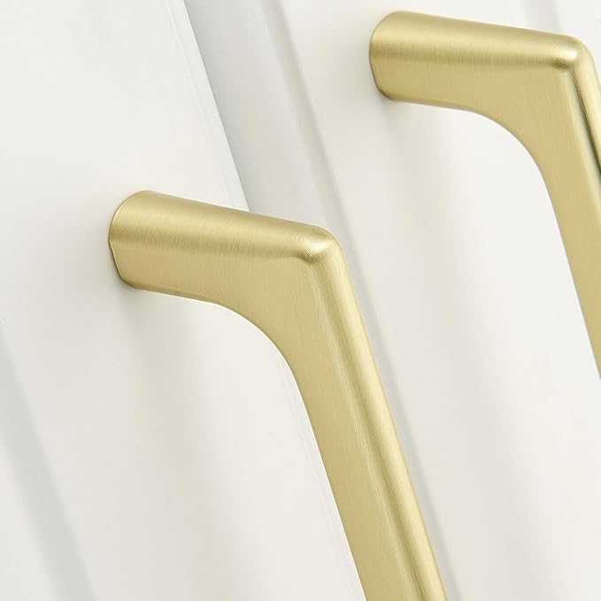 Lardmon 3 Pack Brushed Gold Modern Cabinet Pulls 3 Inch(76mm) Hole Center Timeless Drawer Pulls Vanity Pulls Classic Solid Kitchen Cabinet Handles Hardware for Dresser, 3.4 Inch(86mm) Total Length