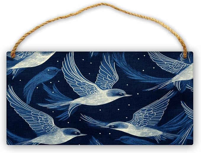 Starry Sky Birds Wooden Sign 12x6 Inch - Retro Folk Decor for Vintage styles Enthusiasts & Nature Lovers, Great Gift for Cabin & Eclectic Lodge Decor Aficionados