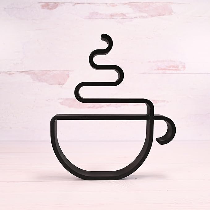 Coffee Sculpture – Minimalist Decorative Accent for Caffein Lovers & Modern Home Decor | Collectible Design (Hot Coffee Cup Matte Black)