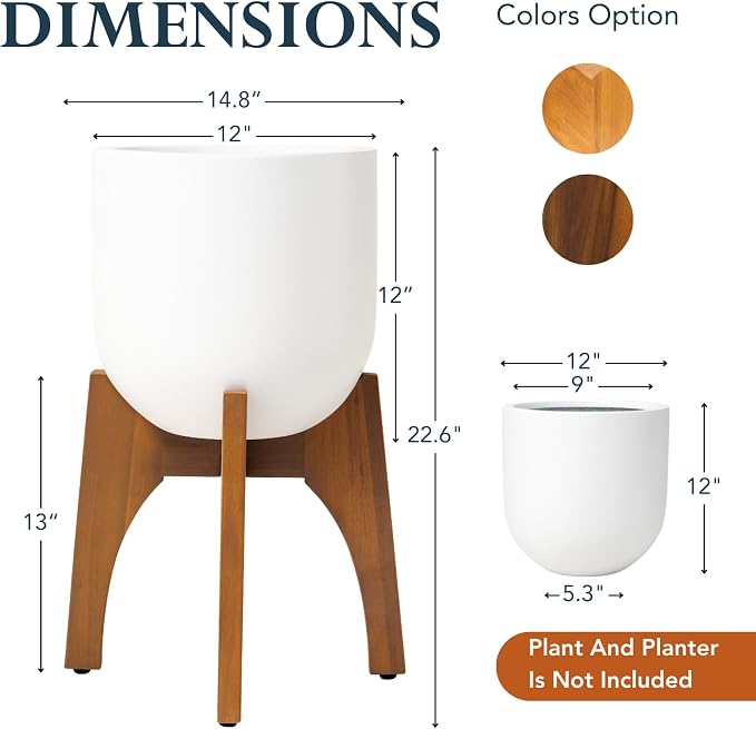KUTE NEST 13" H x 14.8" W Acacia Solid Wood Plant Stand, Mid Century Plant Holder for Outdoor & Indoor Use, Ideal for Corso & Arco Planter, Walnut Finish for Modern Home (Walnut, High - Small)