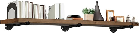 TEN49 Real Wood Rustic Floating Shelves Wall - 60 Wide Small Wooden Industrial Pipe Shelving 1.8 Thick - Farmhouse Pipe Wall Shelves Furniture Bathroom Decor Art Shelf - Dark Espresso Color - Set of 2