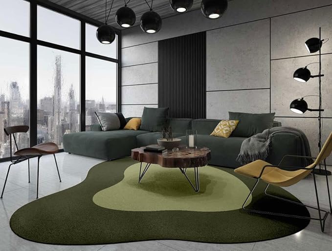 Minimalist Dark Olive Green Irregular Shaped Area Rug for Meetingroom Bedroom Dining Room Contemporary Abstract Irregular Rug 3ft Boho Livingroom Apartment Reversible Non Slip Washable Floor Carpet