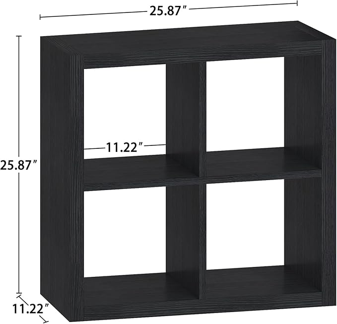4 Cube Organizer, Cube Storage Organizer with Fabric Bin, Cube Storage Shelf for Bedroom, Living Room, Office, Modular Bookshelf Organizer for Books, Closet, Black
