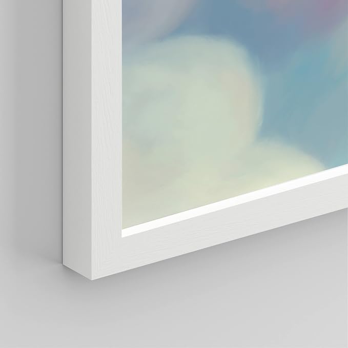 SIGNWIN Framed White Pastel Watercolor Rainbow Sky Clouds Wall Art, Set of 4 Abstract Geometric Wall Decor Prints, Nature Wilderness Wall Décor for Living Room, Bedroom - 11"x14" White