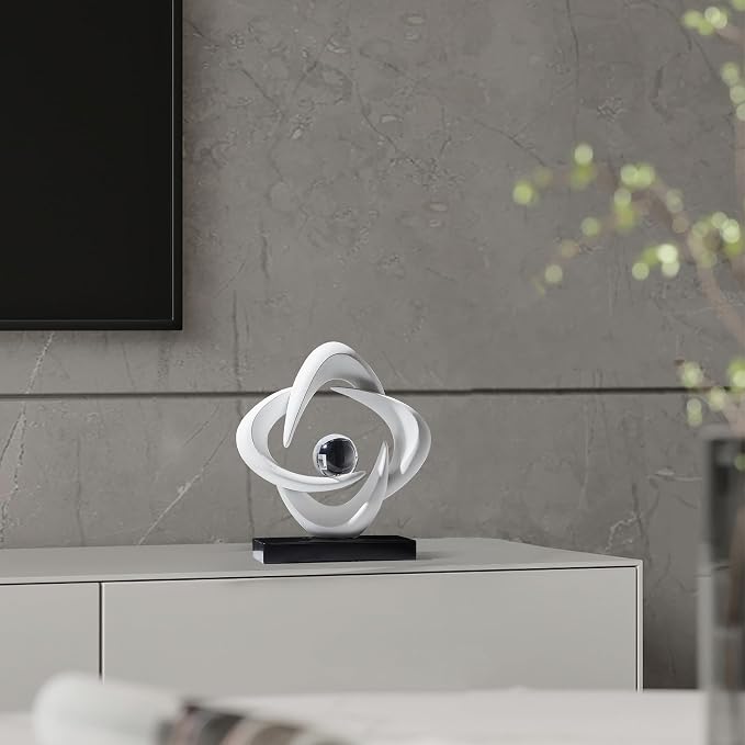 Abstract Art Sculpture, Resin Gold Decorative Statue, Modern White Ornaments for Living Room, Decorativas Modernas for Coffee Table/Entryway/Office Collectibles (White)