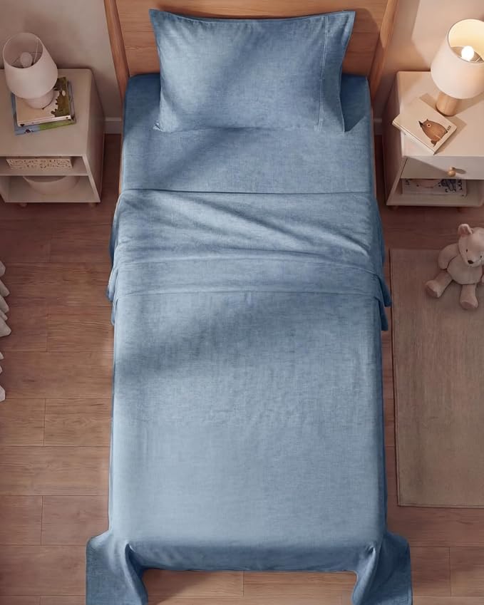 Twin Size 3 Piece Sheet Set - Comfy Breathable & Cooling Sheets - Hotel Luxury Bed Sheets for Women & Men - Deep Pockets, Easy-Fit, Soft & Wrinkle Free Sheets - Heathered Blue Oeko-Tex Bed Sheet Set