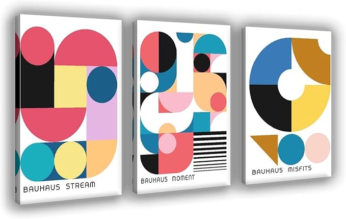 9W Bauhaus Poster Abstract Canvas Wall Art Set of 3 Modern Boho Decor For Bedroom Livingroom Frame-style 12x18inch(30x45cm)