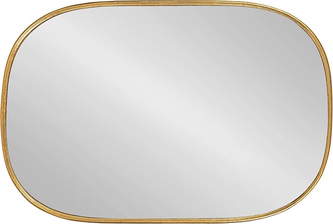 Kate and Laurel Caskill Decorative Mid-Century Modern Rounded Edged Rectangular Frame Wall Mirror in Gold Leaf, 24x35.5 Inches