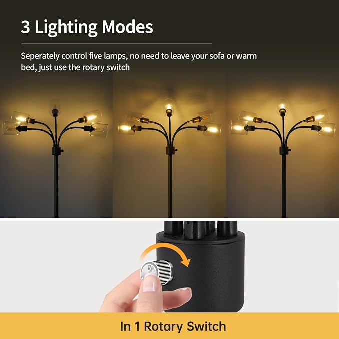 BoostArea Floor Lamp, Industrial Floor Lamps for Living Room,Tree Standing Lamp,3 Way Switch,Modern Stand up Lamp for Bedroom Office Farmhouse