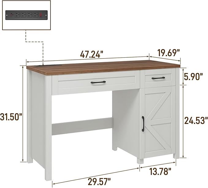 Vabches Farmhouse 47" Executive Desk, Computer Desk with Drawers and Storage Cabinet, Workstation Computer Desk for Home Office and Study.(Unique White)