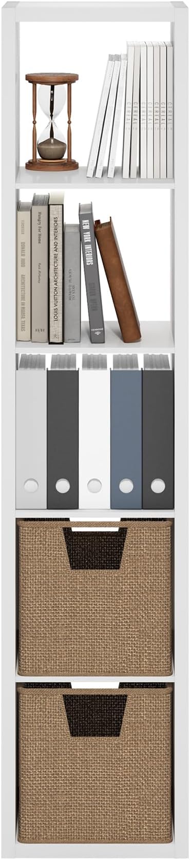 Furinno Cubicle Book Shelf, Vertical 5-Cube Bookshelf, Extra Thick Frame Horizontally & Vertically Reversible Bookcase with Open Back, 14.6" x 16" x 72", for Living Room, Bedroom, Home Office, White