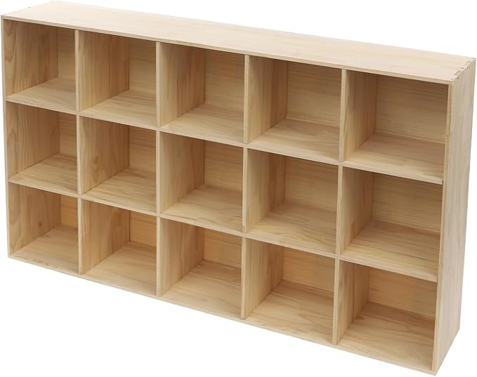 15-Cube Storage Organizer Solid Wood Cube Shelf with Deep Compartments, 220 lbs Capacity Wooden Cubby Bookcase for Living Room, Office, Dorm (15 Cube)