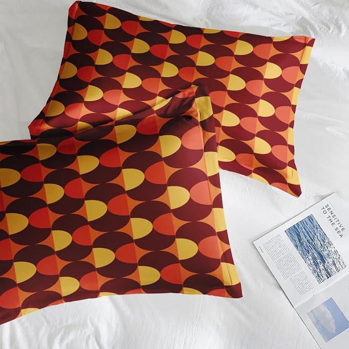 Pamnest Twin Size Bed Sheet Sets, 70S Vintage Mid Century Soft Microfiber 3 Pcs Bedding Sets for Kids and Adults Bedroom Bed Decor, Geometric Flower Retro Flat, Fitted Sheet and Pillowcases