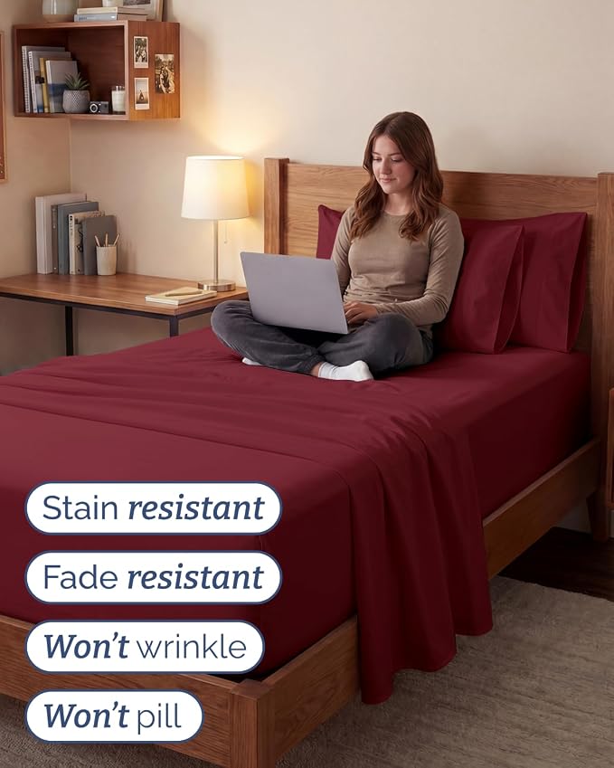 Extra Deep Twin XL Sheet Set - 4 Piece College Dorm Bed Sheets Set with Extra Deep Pockets - Ultra-Soft, Comfy & Breathable Bedding for Women, Men, Kids & Teens - Wrinkle & Fade Resistant - Burgundy