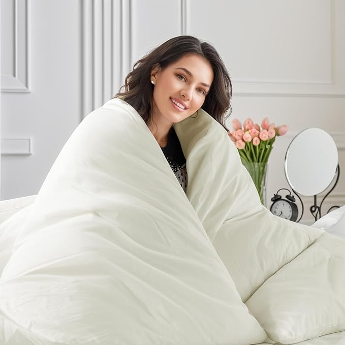 NEXHOME PRO Twin Duvet Cover Set, 100% Washed Cotton with Linen-Like Texture, Natural Organic, Breathable & Comfortable, Includes Home Bedding Set Milk White (No Comforter) 6890