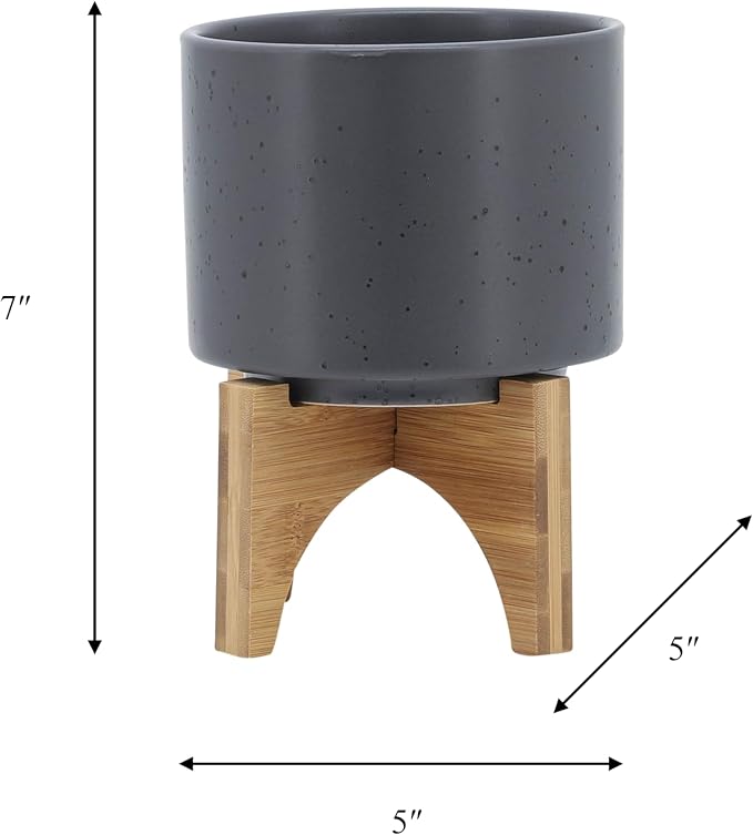 Ceramic Planter With Stand Indoor Plant Stand – Elevated Plant Stand For Displaying Greenery, Living Room, Bedroom, Office, Or Patio, Minimalist Garden Accent For Home Decor – 7", Gray
