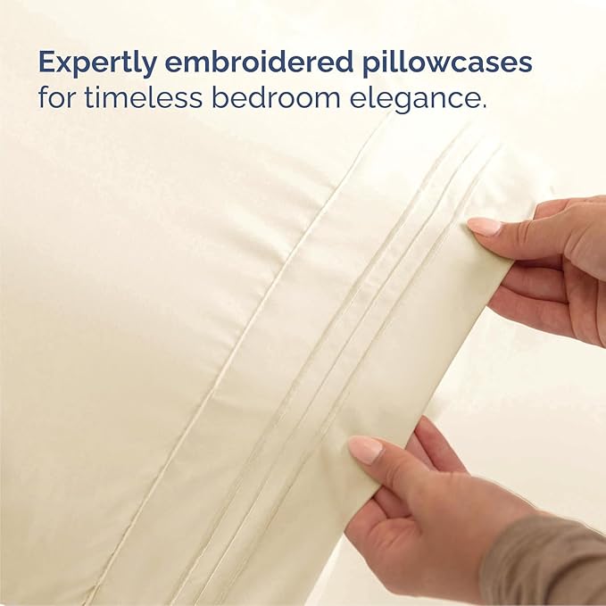 Cal King Size 4 Piece Sheet Set - Comfy Breathable & Cooling Sheets - Hotel Luxury Bed Sheets for Women & Men - Deep Pockets, Easy-Fit, Soft & Wrinkle Free Sheets - Off White Oeko-Tex Bed Sheet Set