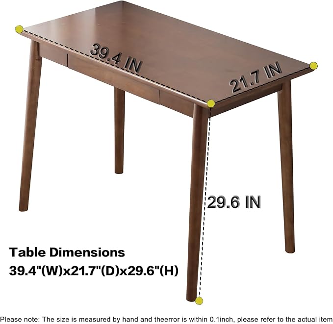 Solid Wood Desk with Drawers, Wooden Computer Desk for Home Office, Gaming Study Desk for Small Spaces, Writing Work Desk for Bedroom,Easy Assembly (Walnut Color 39.4 inch)