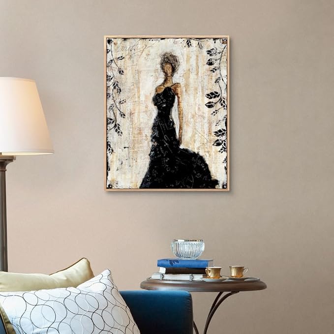 CANVAS ON DEMAND Dark Beauty Black Float Framed Canvas Wall Art Print by Erin Ashley, Abstract, Contemporary, Figurative, Glam, Home Decor, Woman, Trendy Artwork,24" x30in