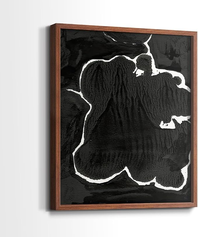 Renditions Gallery Set of 2 Peel & Stick Framed Prints, Fluid Abstract Wall Art, Black and White Inkblot Wall Decor, Re-Stickable - Ready to Hang - 8"x10" - Walnut Frame LT588