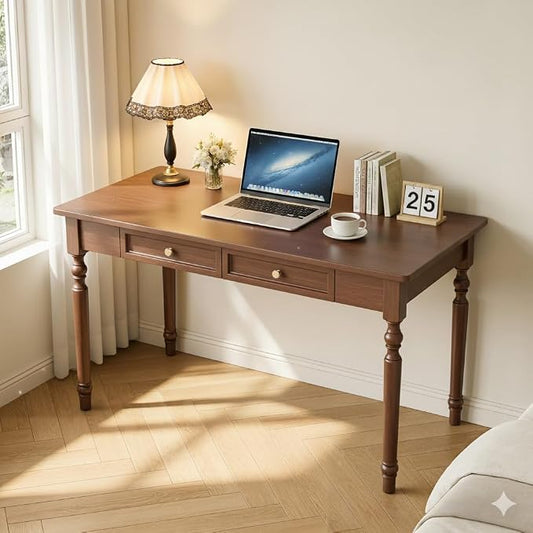 Solid Wood Desk with Drawers,Small Computer Desk for Small Spaces,Gaming Study Home Office Desks for Work,Student PC Desk for Bedroom,Escritorios para Cuartos (Walnut, 39.4'' x 23.6'' x 29.5'')