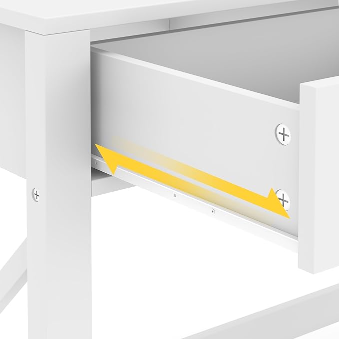 WiberWi Home Office Desk with Drawers, Modern Writing Computer Desk for Bedroom, Small Makeup Vanity Table Study Table for Home Office,White