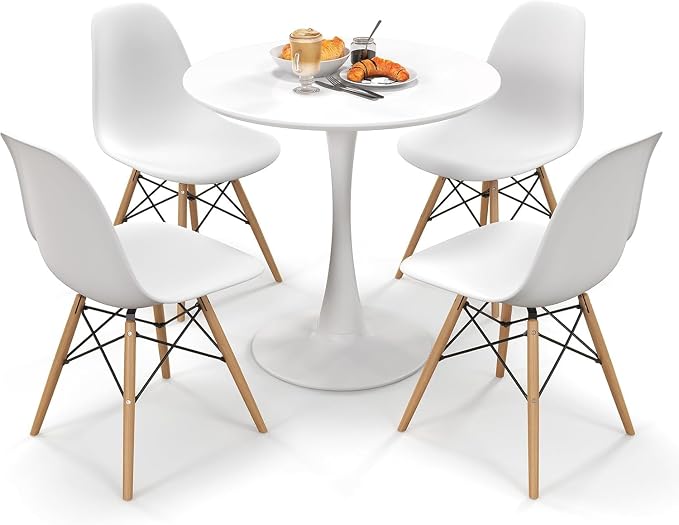 ERGOMASTER 5-Piece Round Dining Table Set for 4, Kitchen Table and Chairs, 32'' Tulip Table & Modern DSW Chair for Home, Small Spaces, Apartments, White