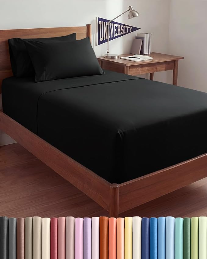 Extra Deep Twin XL Sheet Set - 4 Piece College Dorm Bed Sheets Set with Extra Deep Pockets - Ultra-Soft, Comfy & Breathable Bedding for Women, Men, Kids & Teens - Wrinkle Free & Fade Resistant - Black