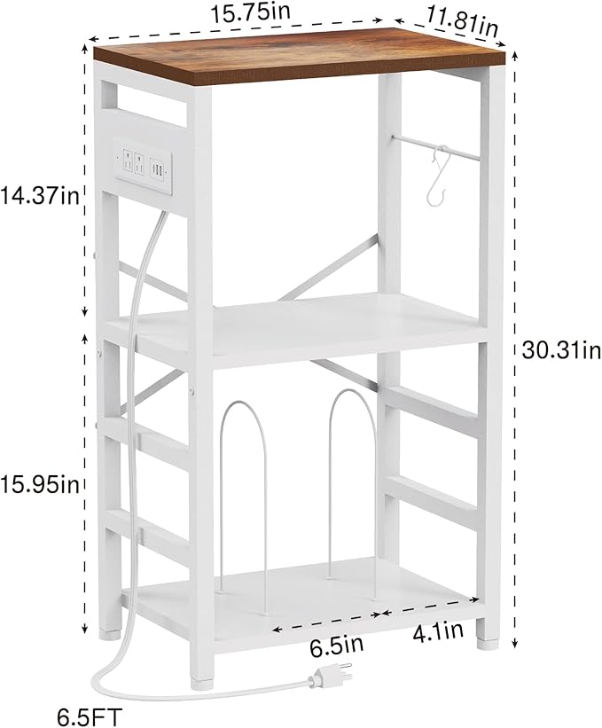 YAKANJ End Table with LED Light,Record Player Stand with Charging Station,Vinyl Records Storage,Turntable Stand Albums Storage for Music Room Studio-Industry White