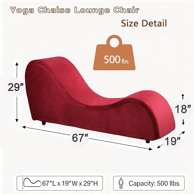 Red Ergonomic Curved Chaise Lounge Chair for Relaxing, Sofa Bench with Heavy-Duty Metal Frame & Removable Velvet Cover