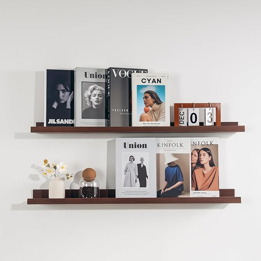 NEXHOME PRO Floating Shelves for Wall Set of 2,36 Inches Picture Ledge Shelf, Kids Bookshelf Wall Mounted for Living Room Bedroom Bathroom Kitchen, Easy Install,Walnut