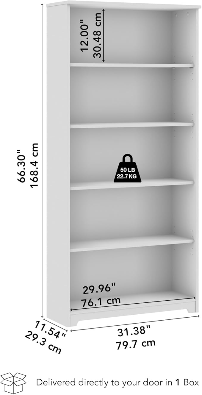 Bush Home Tall 5 Shelf Bookcase, Large Open Bookshelf, Sturdy Display Cabinet for Living Room or Home Office, Cabot Collection, Espresso Oak