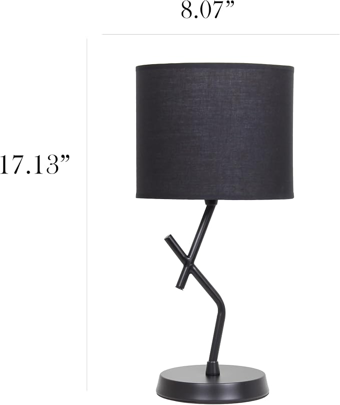 Simple Designs LT1172-BLK 17.13" Metal and Modern Abstract Table Lamp with Drum Fabric Shade, Bedroom, Office, Living Room, Dorm, Side Tables, Black