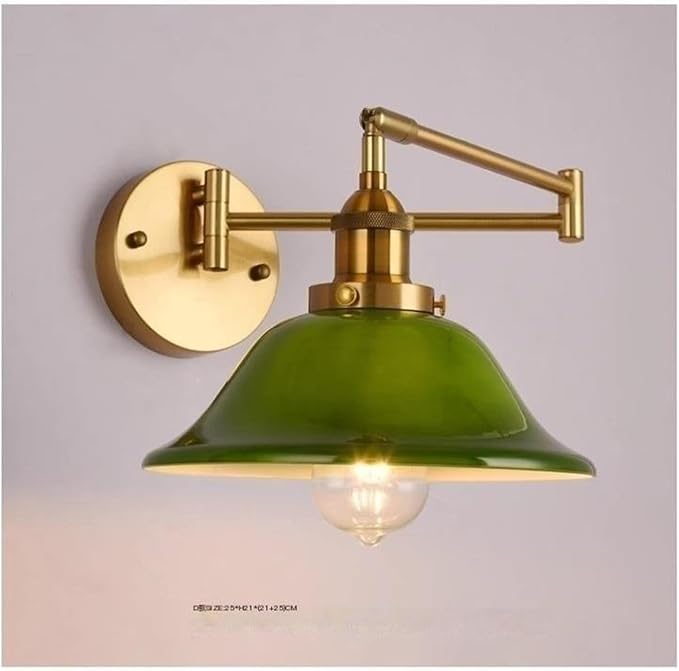 Folding Wall Lamp Retro Rocker Arm Wall Lamp Bedroom Bedside Lamp Iron + Glass Art Living Room Study Reading Wall Sconce Swing Arm Adjustable Vintage Wall Mount Light Sconce (Color : E)