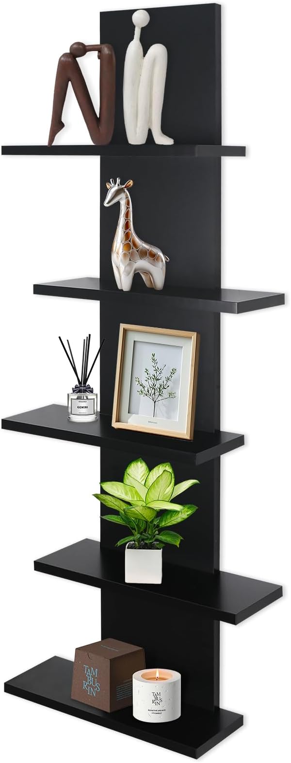 VIWODS 5 Tier Wall Shelf Unit-Black Floating Shelves for Home Decor, Modern Unique Asymmetric Design for Bedroom & Living Room Storage