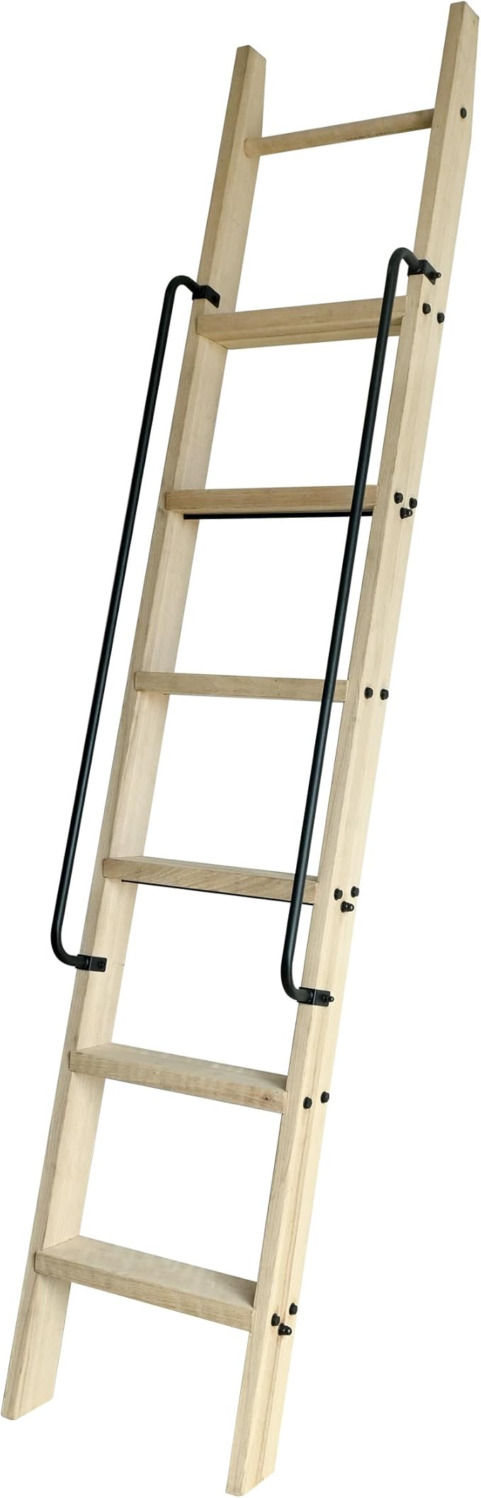 87in Red Oak Sliding Library Ladder with Handrail,Unassembled