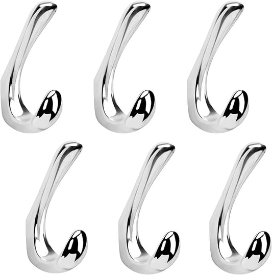 6 Pack Towel Hooks for Bathrooms Wall Mounted, Polished Chrome Bathroom Hooks for Towels, Robe & Towel Hook for Wall, Modern Bath Towel Hook